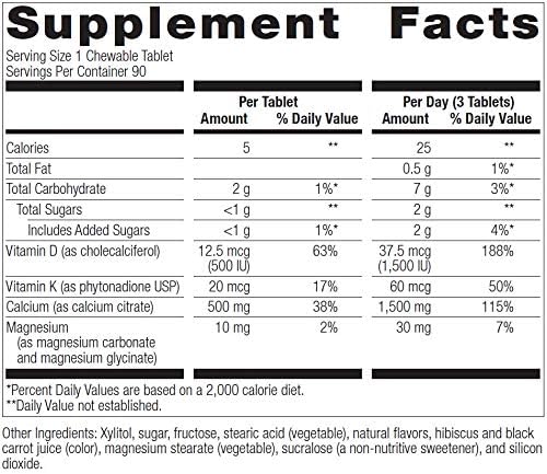 Bariatric Advantage Calcium Citrate Chewable 500mg with Vitamin D3 for Bariatric Surgery Patients Including Gastric Bypass and Sleeve Gastrectomy, Low Sugar - Cinnamon Flavor, 90 Count