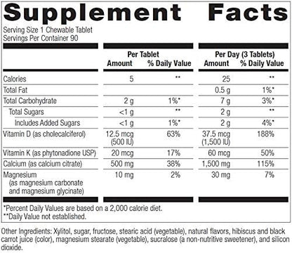 Bariatric Advantage Calcium Citrate Chewable 500mg with Vitamin D3 for Bariatric Surgery Patients Including Gastric Bypass and Sleeve Gastrectomy, Low Sugar - Cinnamon Flavor, 90 Count
