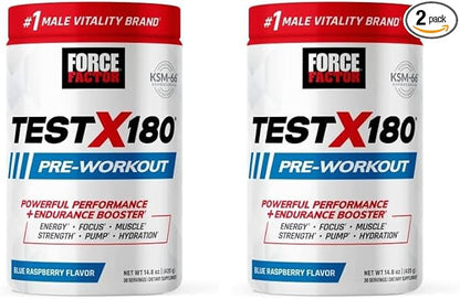 Force Factor Test X180 Pre-Workout Powder & Energy Supplement, Boost Focus & Endurance, Build Muscle & Strength, Nitric Oxide Supplement with Ashwagandaha & L-Citrulline, Blue Raspberry, 30 Servings