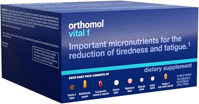 Orthomol Vital F Women's Multivitamin Tablets – 30-Day Supply for Enhanced Vitality, Energy, and Reduced Fatigue with Vitamins A, B, C, D, E, K, Calcium, Iodine & Omega-3