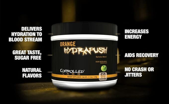 CONTROLLED LABS Orange HydraPush Electrolyte Powder, 60 Servings - Advanced Hydrating Recovery - Coconut Water & Taurine - Boost Energy & Increase Endurance (Sour Green Apple)