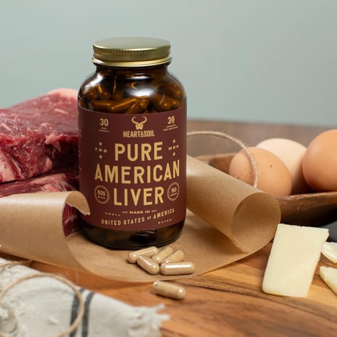 Pure American Beef Liver Capsules - Grassfed Beef Liver Supplement - Rich in Vitamins, Minerals, Peptides and Enzymes - Freeze-Dried Grass Fed Beef Liver - 180 Liver Capsules