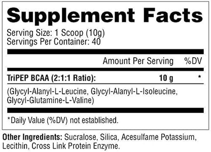 Metabolic Nutrition - TRIPEP - Tri-Peptide Branch Chain Amino Acid, BCAA Powder, Pre Intra Post Workout Supplement, Grape, 400 Grams (40 Servings)