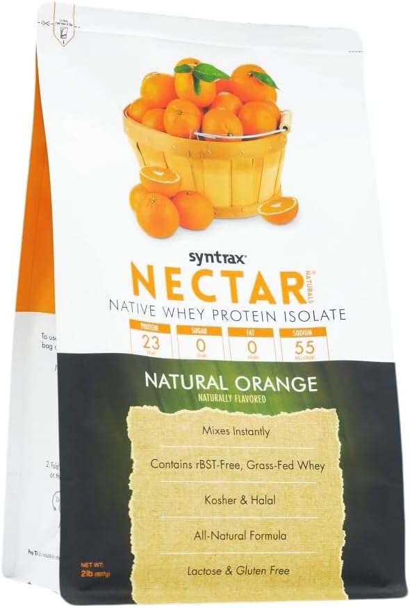 Syntrax Nectar Naturals, Native Grass-Fed Whey Protein Isolate, Refreshing Fruit-Juice Flavor, RBST-Free, All-Natural Formula, Mixes Instantly, Lactose & Gluten Free, Natural Orange, 2.0 lbs