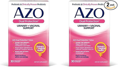 AZO Dual Protection | Urinary + Vaginal Support* | Prebiotic Plus Clinically Proven Women's Probiotic | Starts Working Within 24 Hours | Non-GMO | 30 Count (Pack of 2)