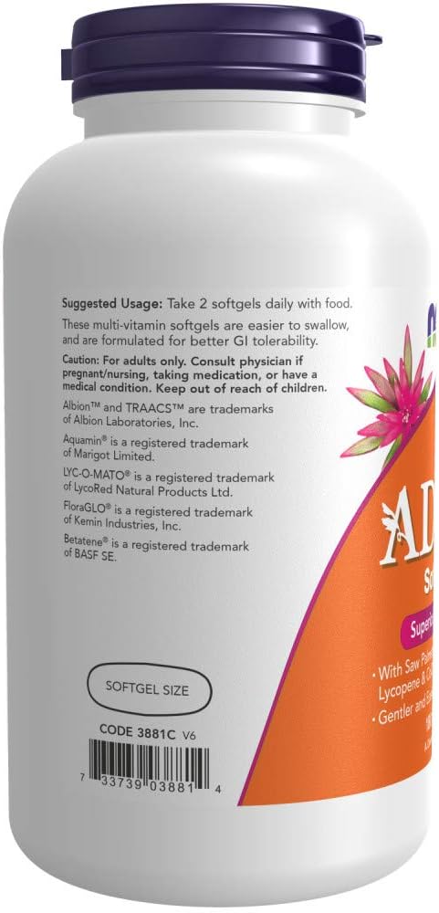 NOW Foods AdamTM Men's Multiple Vitamin -Softgels,180 Count (Pack of 1)