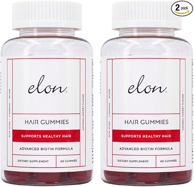 Elon Biotin Gummies (120 Count) – 5000 MCG Biotin Vitamins for Hair Skin and Nails - Cherry Biotin Chewable Vitamins to Nourish, Moisturize & Support Hair Growth – Hair Gummies for All Hair Types