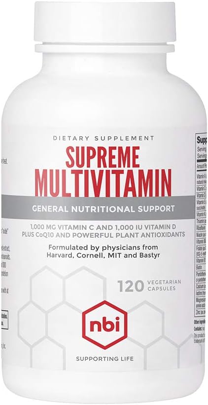 NBI Supreme Daily Multivitamin with Vitamin A, C, D, E, K, B6, and B12 | Multi Mineral Supplement for Men & Women | 120ct Veggie Capsules