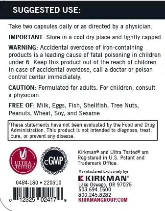 Kirkman - Advanced Adult Multivitamin & Mineral with 5-MTHF - 180 Capsules - Potent Broad Spectrum Vitamin/Mineral Supplement - Supports Cell Turnover - Hypoallergenic