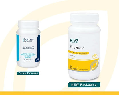 Klaire Labs Vitaprime - Twice Daily Iron-Free Multivitamin & Mineral with Methyl Folate (60 Capsules)