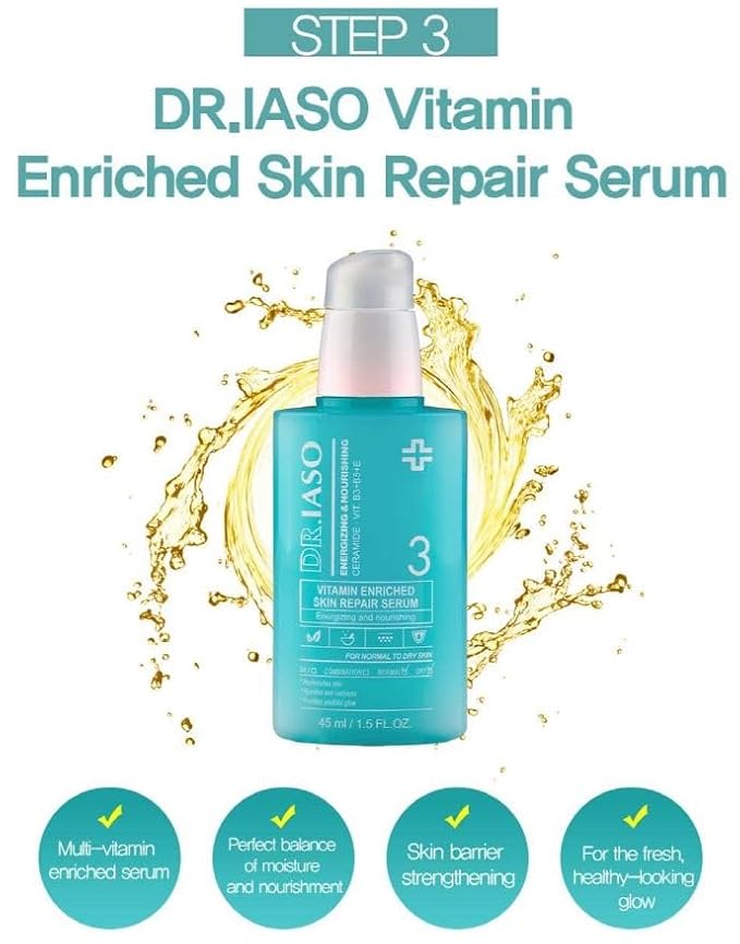 IASO Vitamin Enriched Skin Repair Serum | Highly Concentrated Multivitamin Serum, Vegetable Oils, Korean Skin Care, 1.5 oz