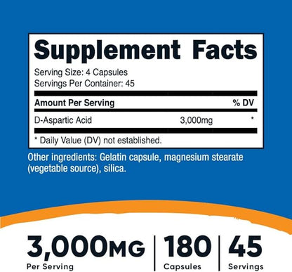 Nutricost D-Aspartic Acid Capsules (180 Caps) (2 Bottles)