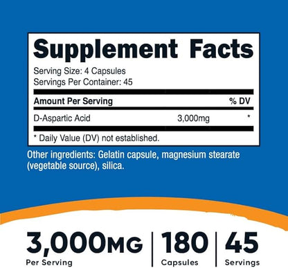 Nutricost D-Aspartic Acid Capsules (180 Caps) (3 Bottles)