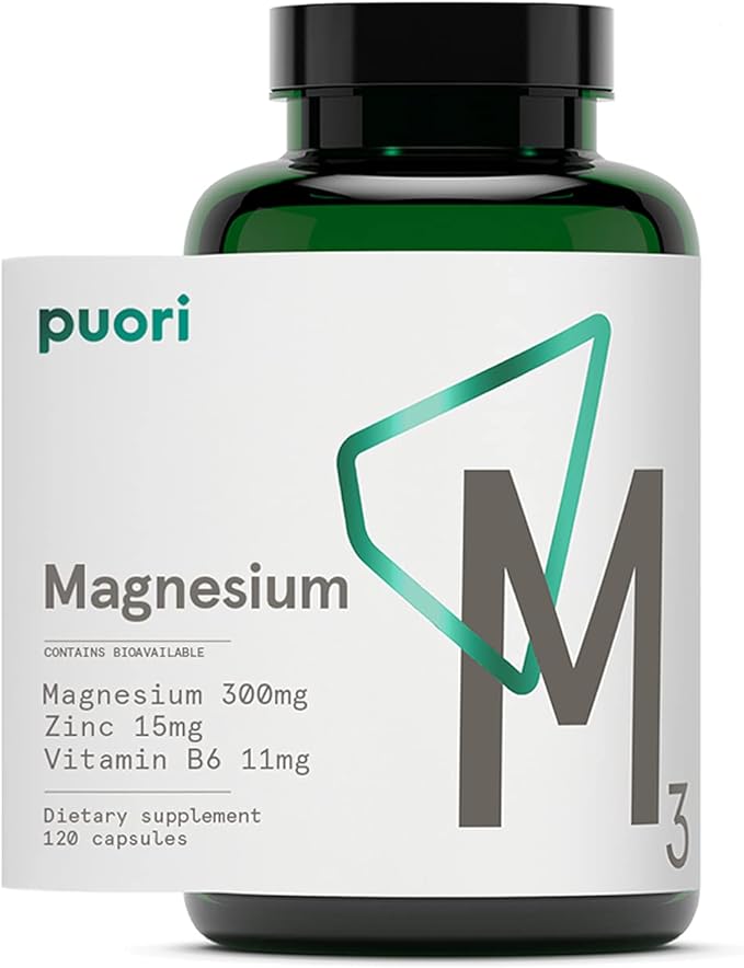 Puori Organic Magnesium Zinc Supplement - 300mg - 120 Vegan Capsules - High Absorption M3 Complex for Sleep, Immune Support, Energy, Muscle Recovery, Relaxation & Leg Cramps - Zinc & Vitamin B6