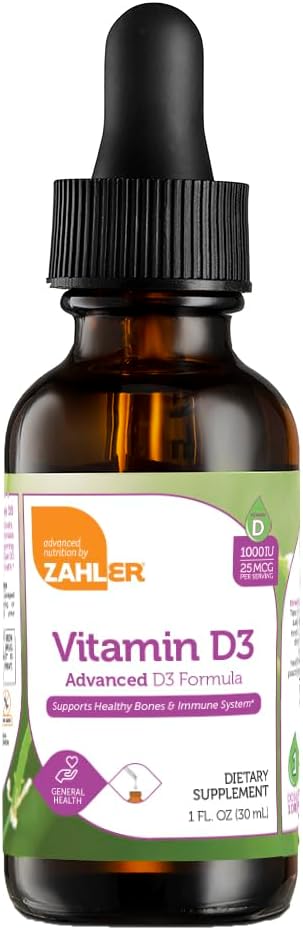 Zahler Liquid Vitamin D3 1000 IU - Liquid Vitamin D Drops, Adult Supplement for Women & Men - Vitamin D3 Liquid Drops for Adults, Vegetarian Kosher Non-GMO Gluten Free Vitamin D3 Drops (1 fl oz)