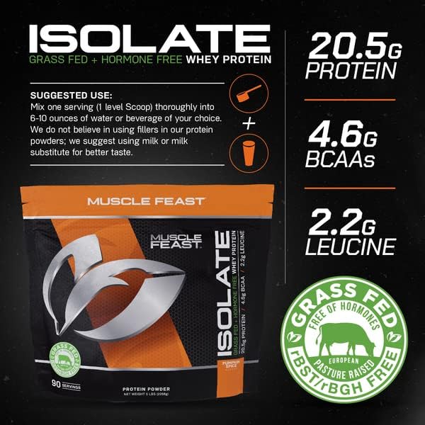 Muscle Feast Grass-Fed Whey Protein Isolate, All Natural Hormone Free Pasture Raised, Pumpkin Spice, 5l