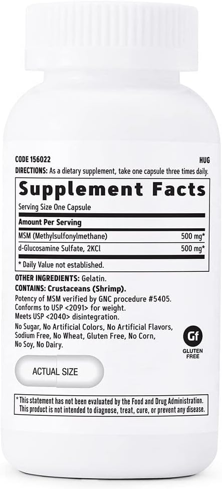 GNC MSM/Glucosamine 500mg/500mg, 90 Capsules, Supports Joint Function and Joint Cartilage