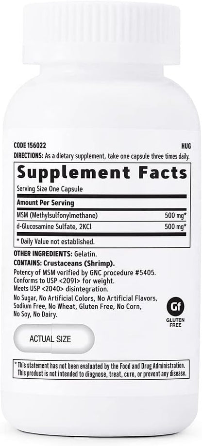 GNC MSM/Glucosamine 500mg/500mg, 90 Capsules, Supports Joint Function and Joint Cartilage