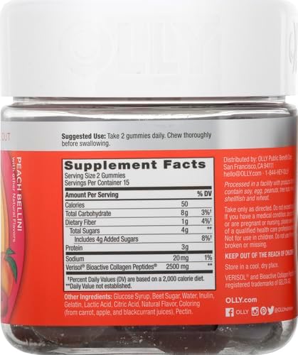 OLLY Collagen Gummy Rings, Supports Skin Elasticity and Firmness, 2.5g Collagen, Clinically-Tested, Peach, 15 Day Supply - 30 Count