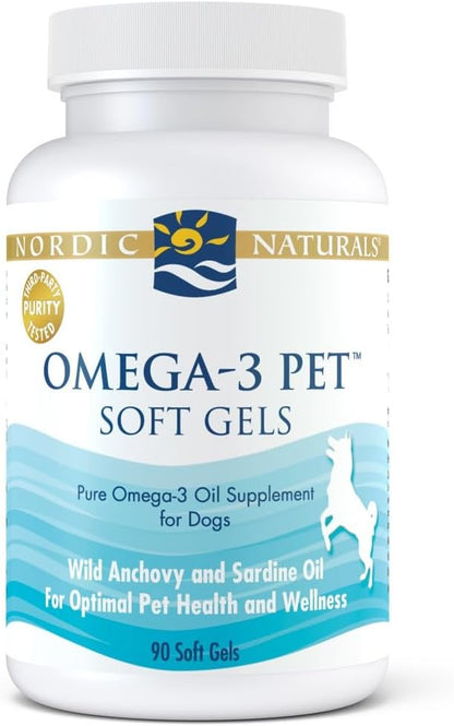 Nordic Naturals Omega-3 Pet, Unflavored - 90 Soft Gels - 330 mg Omega-3 Per Soft Gel - Fish Oil for Dogs with EPA & DHA - Promotes Heart, Skin, Coat, Joint, & Immune Health