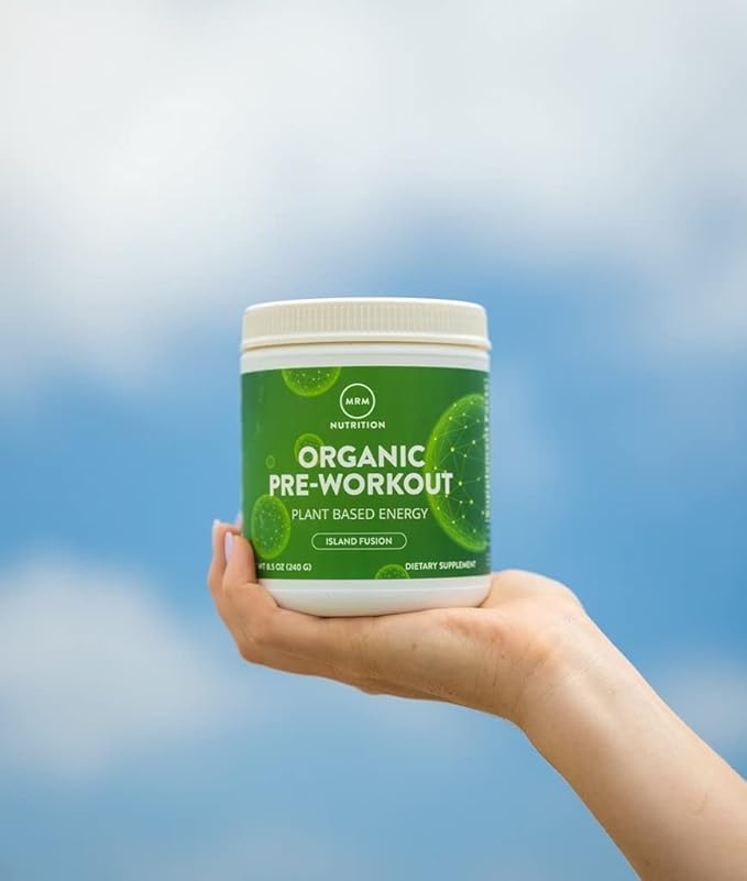 MRM Nutrition Organic Pre-Workout Powder | Island Fusion Flavored | Superfoods + 150mg Natural Caffeine + adaptogens | Clean Energy + Focus| Healthy Blood Flow | Vegan + Non-GMO | 20 Servings