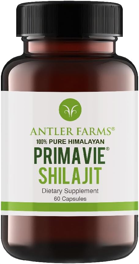 Antler Farms - 100% Pure PrimaVie Shilajit for Men Extract, 60 Capsules, 250mg – Standardized to 50% Fulvic Acid, Wild Harvested Resin from The Himalayas, Powerful Adaptogenic Supplement