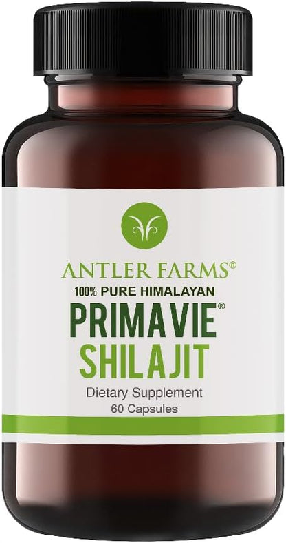 Antler Farms - 100% Pure PrimaVie Shilajit for Men Extract, 60 Capsules, 250mg – Standardized to 50% Fulvic Acid, Wild Harvested Resin from The Himalayas, Powerful Adaptogenic Supplement