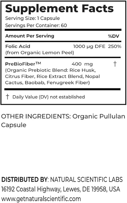 Organic Folic Acid Supplement 1000 mcg - Vitamin B9 (Folate) from Organic Lemon Peel - 60-Day Supply - Plant-Based, Gluten-Free, Vegan, Non-GMO - 60 capsules - Premium Dietary Supplement