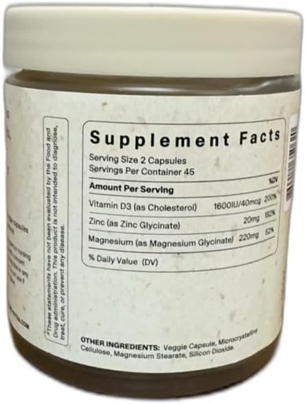 Magnesium Glycinate, Zinc Glycinate & Vitamin D3 - Triple Action for Immune, Muscle, and Bone Health, High Absorption Formula, 90 Count (Pack of 1)