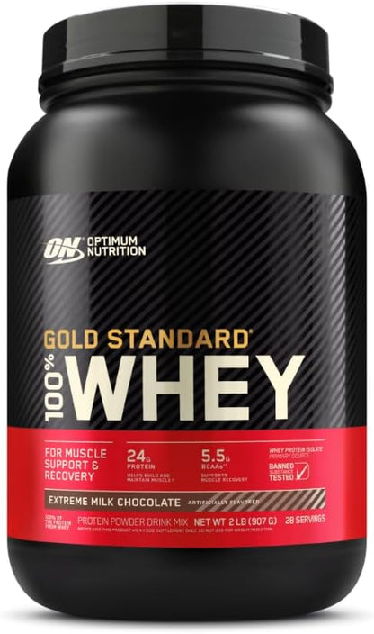 Optimum Nutrition Gold Standard 100% Whey Protein Powder, Extreme Milk Chocolate, 2 Pound (Pack of 1) (Packaging May Vary)