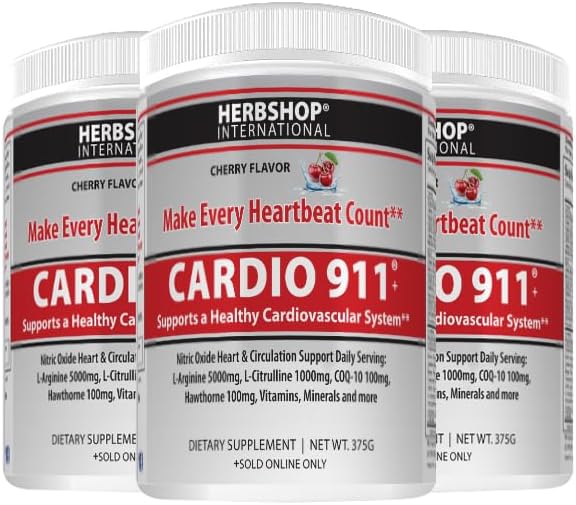 Cardio 911® Heart Health - Nitric Oxide Supplement - (16.82 Ounce Powder with Scoop) - Tart Cherry Flavor L-Arginine 5000 mg and L-Citrulline 1000 mg Combo, Pack of 1