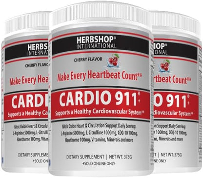 Cardio 911® Heart Health - Nitric Oxide Supplement - (16.82 Ounce Powder with Scoop) - Tart Cherry Flavor L-Arginine 5000 mg and L-Citrulline 1000 mg Combo, Pack of 1