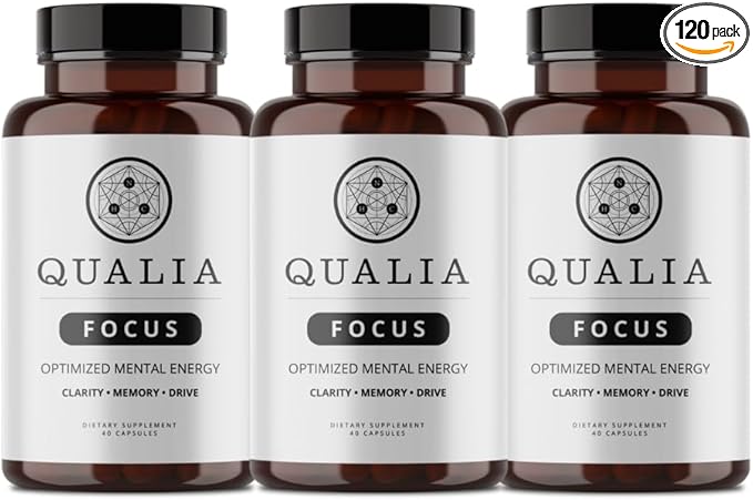 Qualia Focus Brain Booster Supplement | A Powerful Nootropic Designed to Deliver Sustained Mental Energy, Alertness, Concentration & Memory | with Ginkgo Biloba, L-Theanine Plus (Pack of 3)