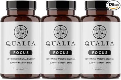 Qualia Focus Brain Booster Supplement | A Powerful Nootropic Designed to Deliver Sustained Mental Energy, Alertness, Concentration & Memory | with Ginkgo Biloba, L-Theanine Plus (Pack of 3)