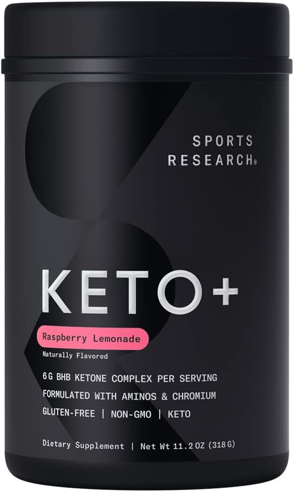 Sports Research Keto Plus Exogenous Ketones with goBHB - 30 Servings | Keto Electrolyte Powder for Hydration, Energy, Focus & Ketosis | Keto Certified, Vegan Friendly (Raspberry Lemonade)