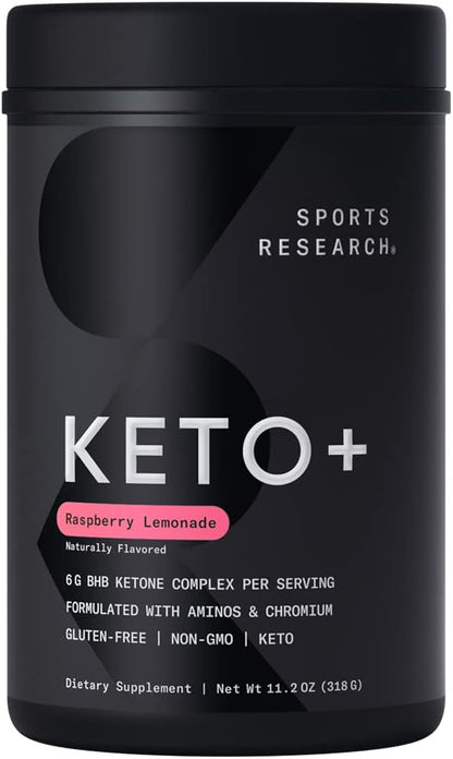 Sports Research Keto Plus Exogenous Ketones with goBHB - 30 Servings | Keto Electrolyte Powder for Hydration, Energy, Focus & Ketosis | Keto Certified, Vegan Friendly (Raspberry Lemonade)