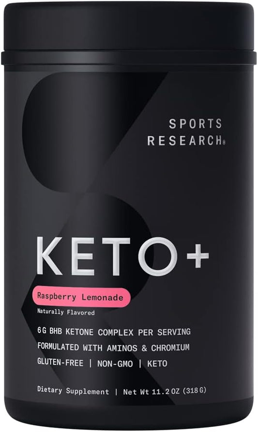 Sports Research Keto Plus Exogenous Ketones with goBHB - 30 Servings | Keto Electrolyte Powder for Hydration, Energy, Focus & Ketosis | Keto Certified, Vegan Friendly (Raspberry Lemonade)