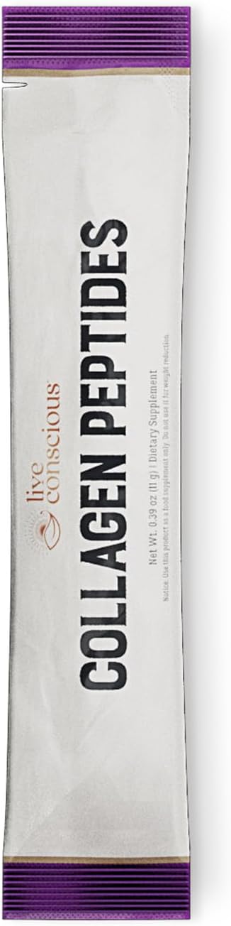 Live Conscious Collagen Peptides Powder Unflavored Packets-Hydrolyzed Collagen Powder-Hair, Skin, Nail, & Joint Support-Type I & III Grass-Fed Collagen Supplements for Women and Men - Pack of 20 (2Pk)