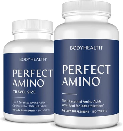 BodyHealth PerfectAmino Tablets (150ct Plus 30ct Travel Bottle), Essential Amino Acid with BCAAs + Lysine, Phenylalanine, Threonine, Methionine, Tryptophan, Supplement for Recovery & Strength