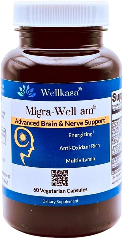 Migra-Well AM: Energizing Daily Methylated Multivitamin with Bioavailable Minerals & Antioxidants Supporting Brain & Nerve Heath for Women and Men - Without Iron (60 Capsules)