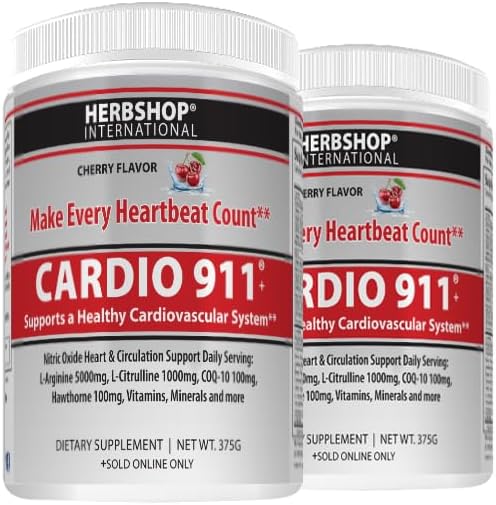 Cardio 911® Heart Health - Nitric Oxide Supplement - (16.82 Ounce Powder with Scoop) - Tart Cherry Flavor L-Arginine 5000 mg and L-Citrulline 1000 mg Combo, Pack of 1