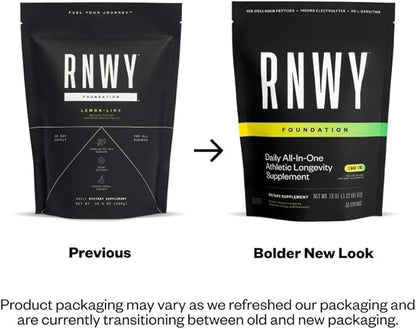 RNWY Lemon Lime Foundation Collagen Powder, Daily Joint Support with Electrolytes and Multivitamin, 10g Collagen Peptides, Sugar Free, 30 Servings