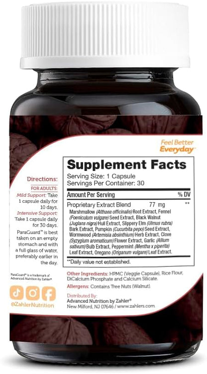 Zahler - ParaGuard Capsules - Gut Health Supplement - Formula has Wormwood, Garlic Bulb, Pumpkin Seed, Clove & More - Natural Support for Humans - Certified Kosher 30 Count