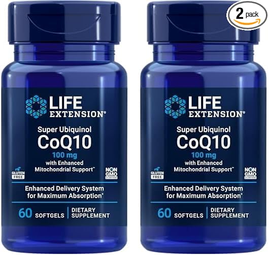 Life Extension Super Ubiquinol CoQ10 with Enhanced Mitochondrial Support, ubiquinol CoQ10, shilajit, potent heart health & cellular energy production support, ultra-absorbable, gluten-free, 60 softgel