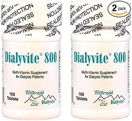 hillstad pharmaceutical Hillestad Labs Dialyvite 800 Multi-Vitamin Supplement for Dialysis Patients, 100 Tablets, Yellow, Original (Pack of 2)