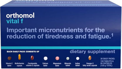 Orthomol Vital F Women's Multivitamin Tablets – 30-Day Supply for Enhanced Vitality, Energy, and Reduced Fatigue with Vitamins A, B, C, D, E, K, Calcium, Iodine & Omega-3