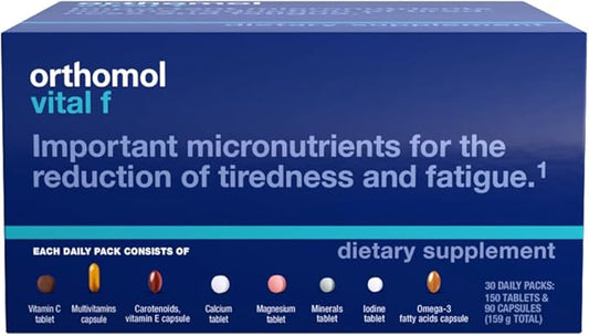 Orthomol Vital F Women's Multivitamin Tablets – 30-Day Supply for Enhanced Vitality, Energy, and Reduced Fatigue with Vitamins A, B, C, D, E, K, Calcium, Iodine & Omega-3