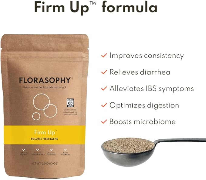 Firm Up Organic Soluble Fiber Supplement for Digestive Gut Health, Diarrhea Control & IBS Relief, Gluten Free Vegan Prebiotic Powder, One Month Supply