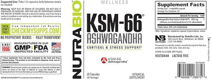 NutraBio Ashwagandha KSM-66 Herbal Supplement for Better Overall Well-Being- Ashwagandha Supplement- 600mg - 60 Vegetable Capsules
