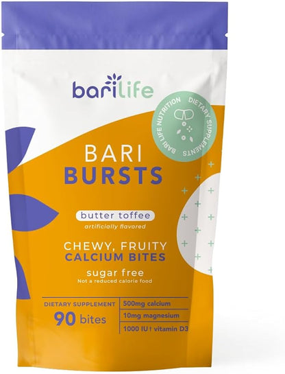 Bari Life Calcium Citrate Bariatric Calcium Chews with 1000 IU Vitamin D3 - Ideal for Bariatric Patients - BariBurst (Butter Toffee)